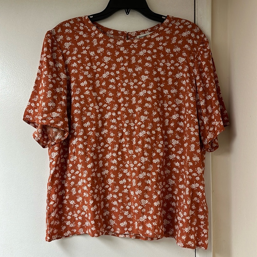 Abercrombie & Fitch Flowy Floral Orange Dressy Top XL